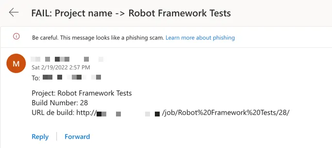 Email for failing build with default mail plugin